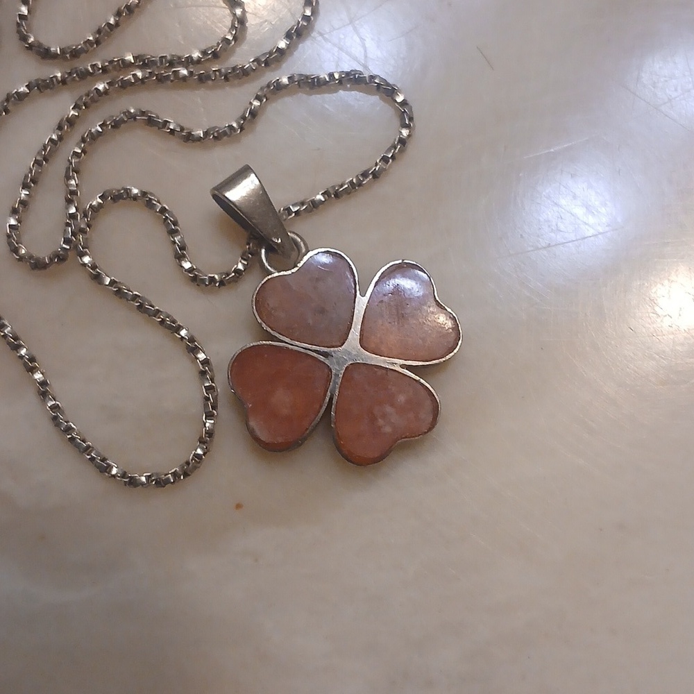 'Lucky In Love' Blush Pink 4 Heart Clover Genuine .925 Sterling Silver Necklace